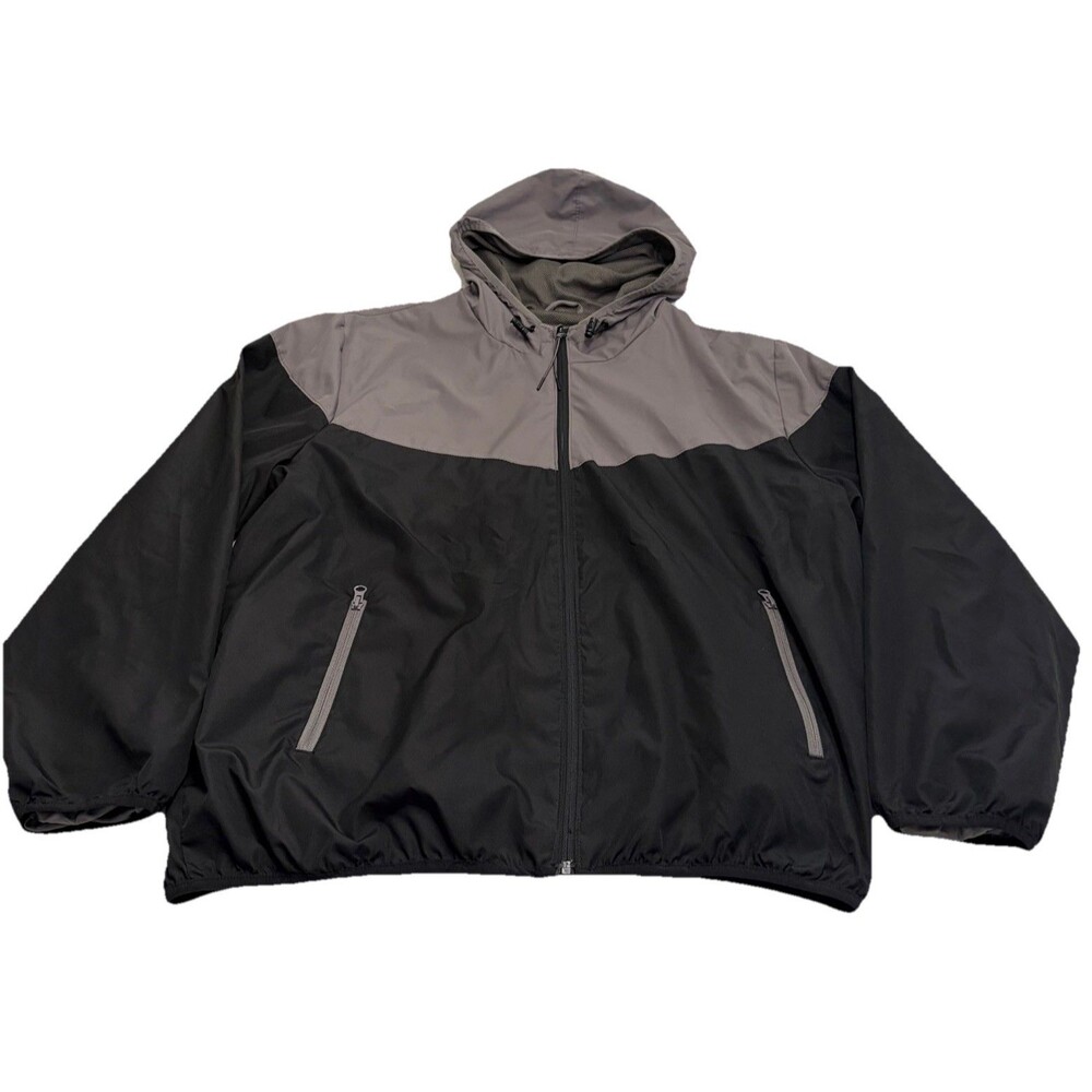 RSQ Windbreaker Jacket Mens XXL Black Gray Hooded Full Zip Lightweight Pockets